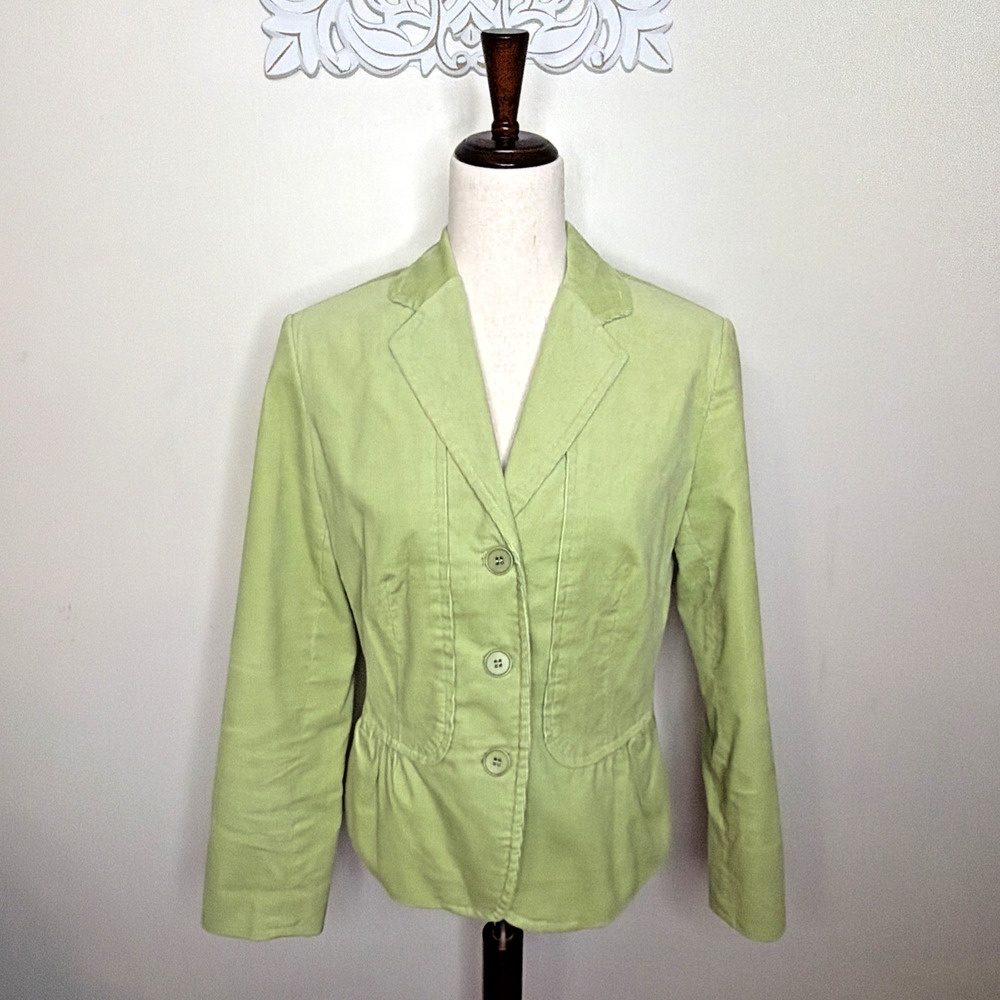 Talbots Women's 6 Corduroy Jacket 3-Button Closure Lined Stretch Spring GREEN